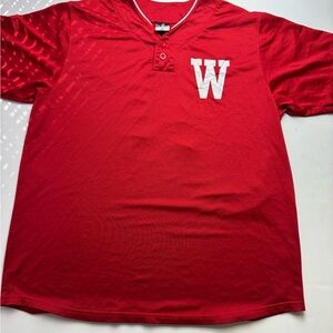 Alleson Red Baseball Jersey #11 Large Adult W Logo Vintage Style V-Neck Button